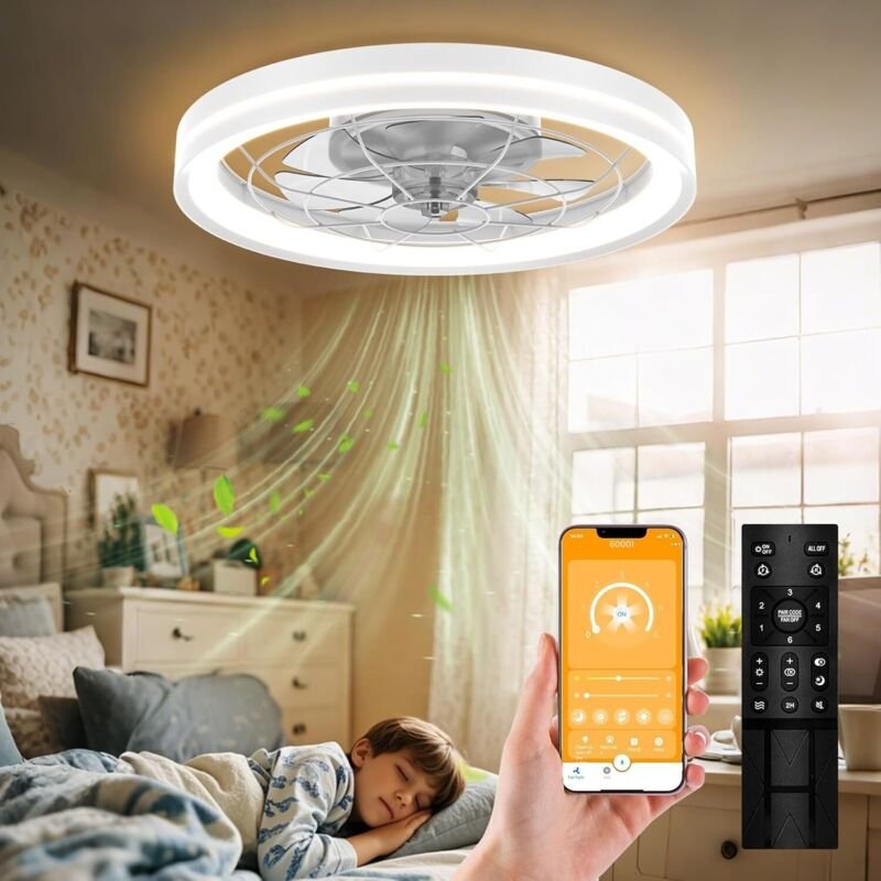 Thumbnail - 48 cm leiser Deckenventilator mit Licht und Fernbedienung, dimmbar, weiß