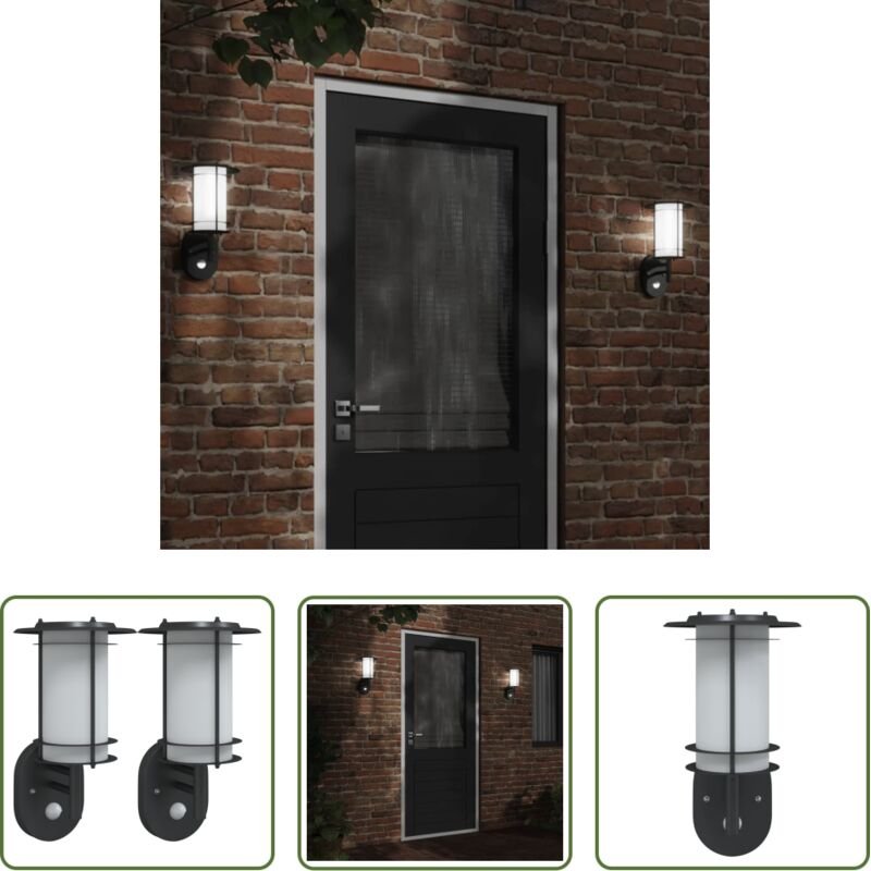 vidaXL Bewegungsmelder - Außenwandleuchten mit Bewegungsmelder 2 Stk. Schwarz Edelstahl