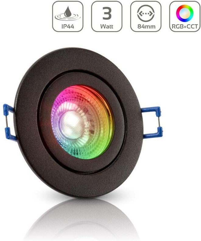 Einbauspot IP44 rund starr - Farbe: schwarz - LED Leuchtmittel: GU10 5W RGB+CCT