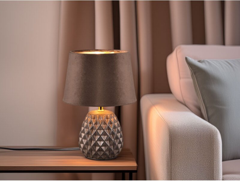 Reality Leuchten - Retro Tischleuchte ariana mit Samtschirm in Braun Gold, Höhe 27cm