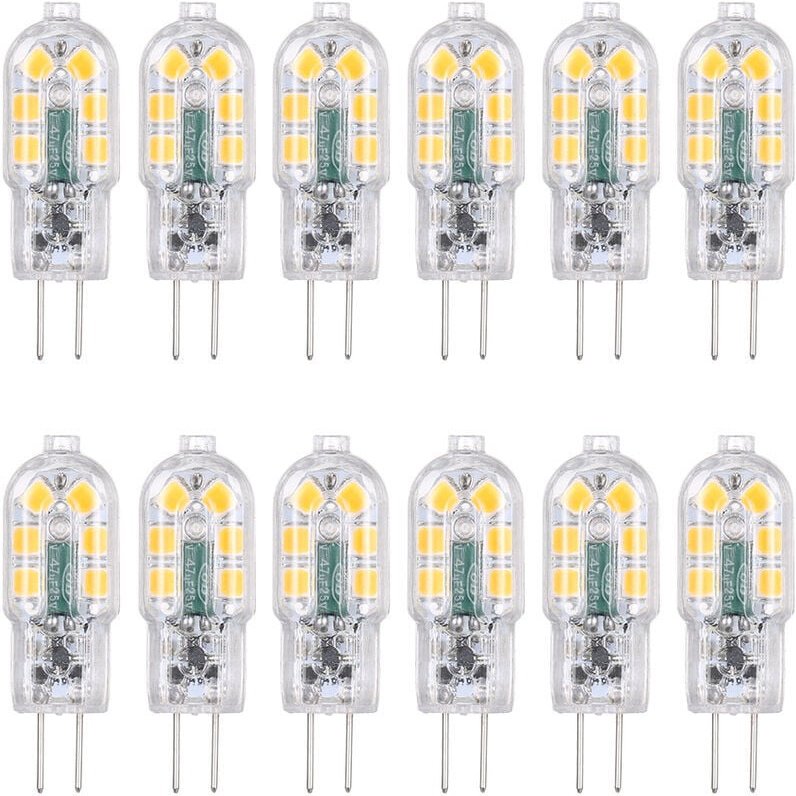 Thumbnail - 12er-Pack G4-LED-Lampen, AC/DC 12 V, 3 W, entspricht 30-W-Halogenlampe, Bi-Pin-Sockel, energiesparend, bruchsicher, 360°...