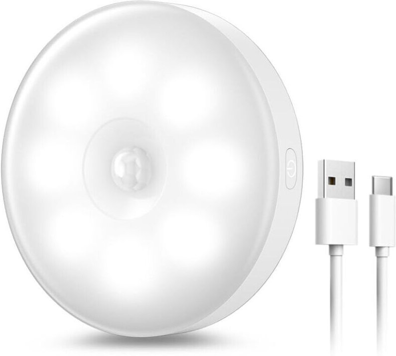Automatisches, per USB aufladbares LED-Nachtlicht, 8 LEDs, Bewegungsmelder, selbstklebende LED-Lampe mit Magnetfuß, drei...