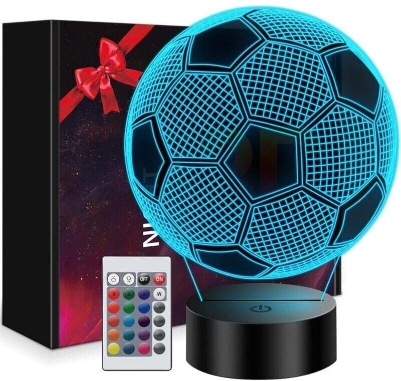 Fußball-Geschenk für Jungen: 3D-Fußball-Illusions-Nachtlicht in 16 Farben – Geschenk für Jungen von 7 bis 14 Jahren – Fu...