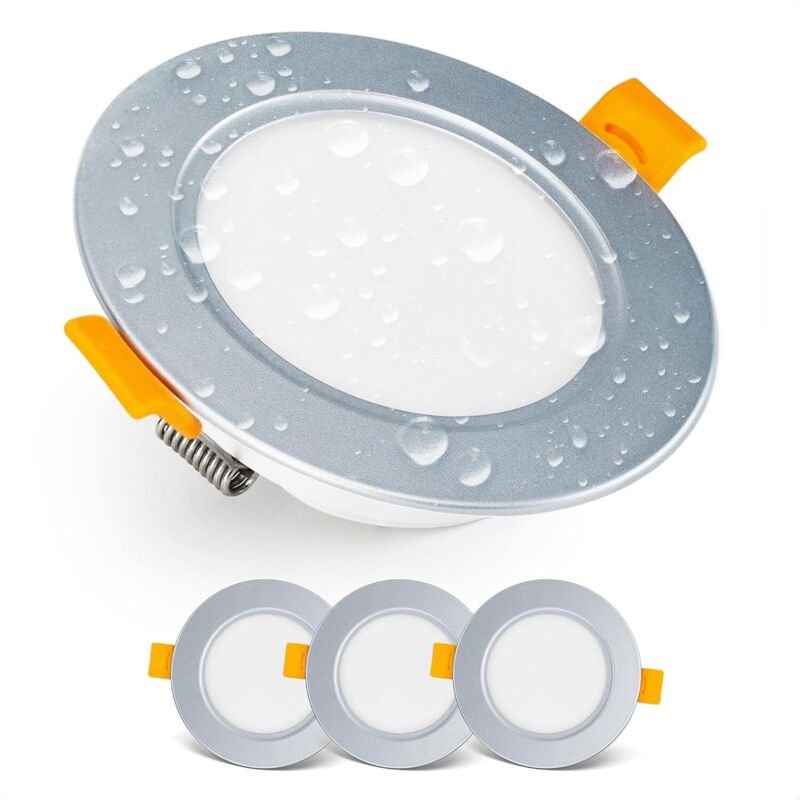 Einbau-LED-Strahler-Downlight LED-Deckenstrahler IP54 für Badezimmer, Feuchträume, Warmweiß 3000K 3er-Set extraflacher r...