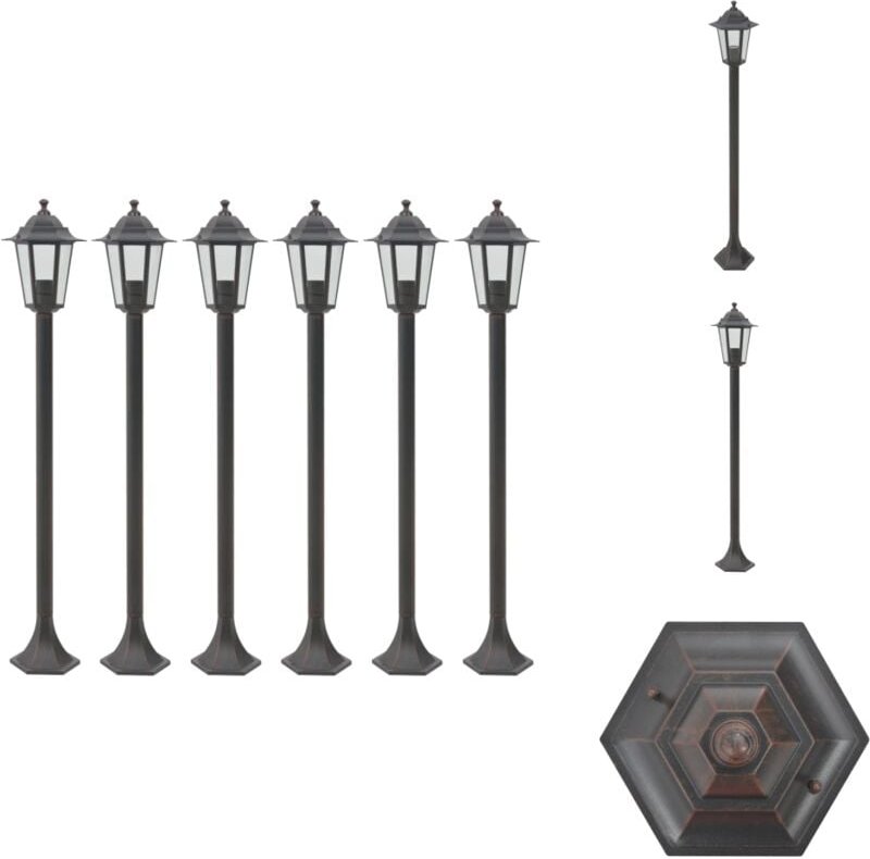 Garten-Pollerleuchte 6 Stk. E27 110 cm Aluminium Bronzefarben - Gartenlaterne - LED-Laterne - Außenstehleuchte - Außenbe...
