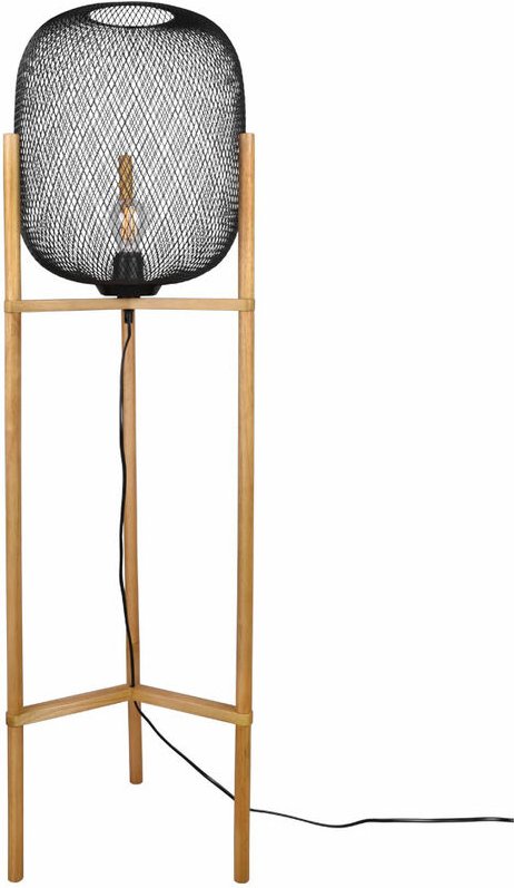 Stehleuchte Holz Wohnzimmerlampe stehend Holz Stehlampe Käfig, Metall, 1x E27 Fassung, DxH 38x122 cm