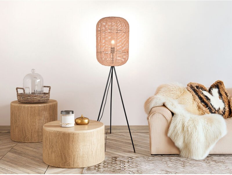 Stehlampe RUNA Dreibein mit Korbgeflecht Lampenschirm aus Sisal, Höhe 150cm