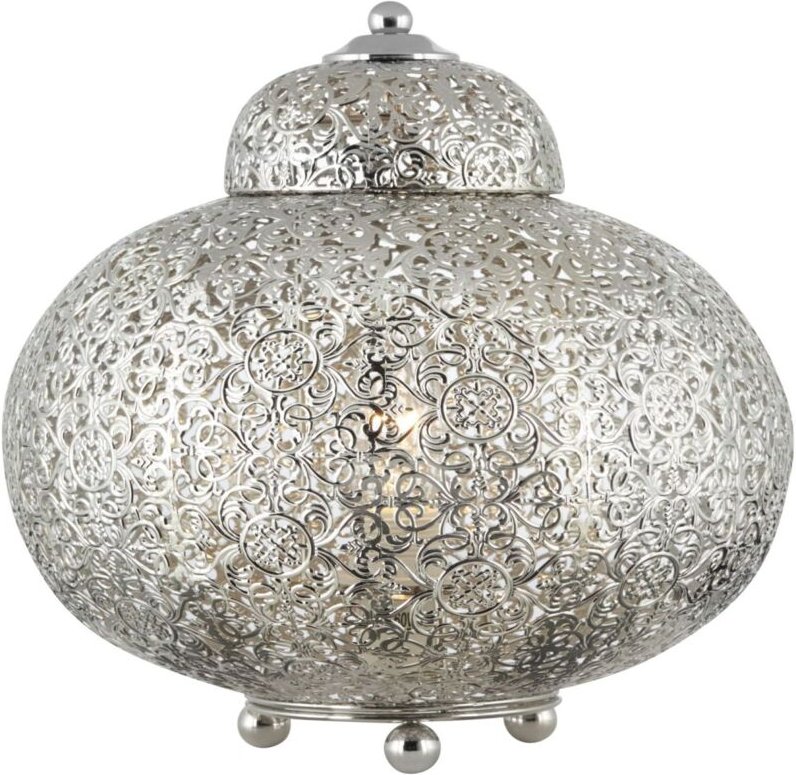 Nachttischlampe Metall E27 rund ø 26 cm 29 cm Nickel glänzend