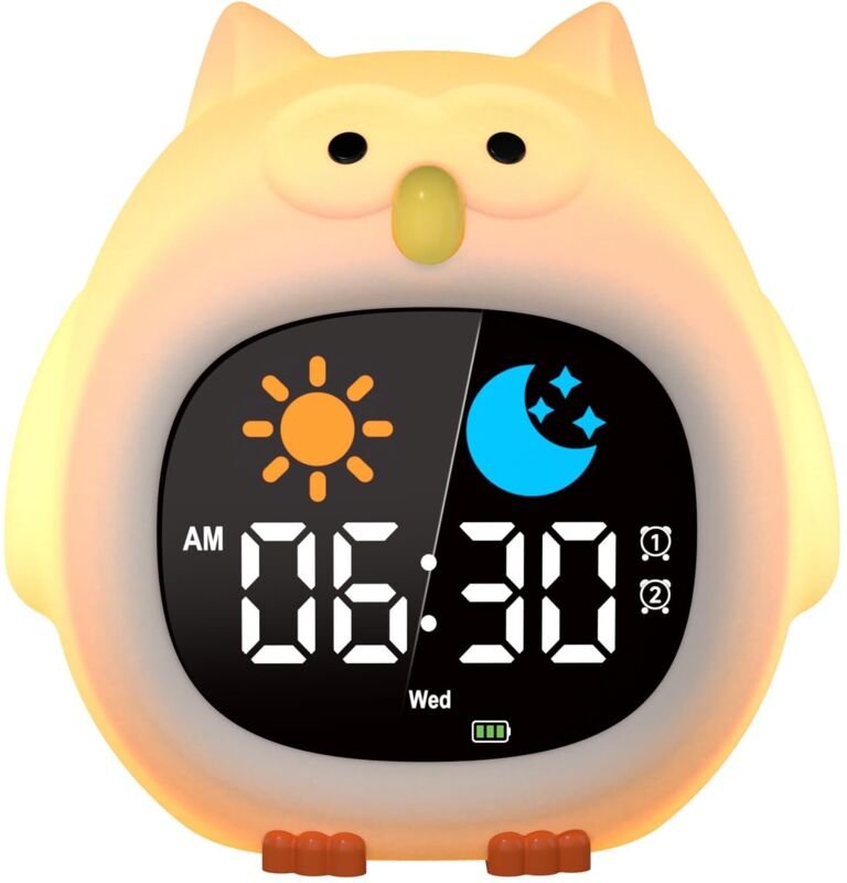 Pädagogischer Tag-/Nachtwecker für Kinder mit 2 Weckzeiten, 3 Weckintervallen, 12/24-Stunden-Timer, Schlummerfunktion, e...