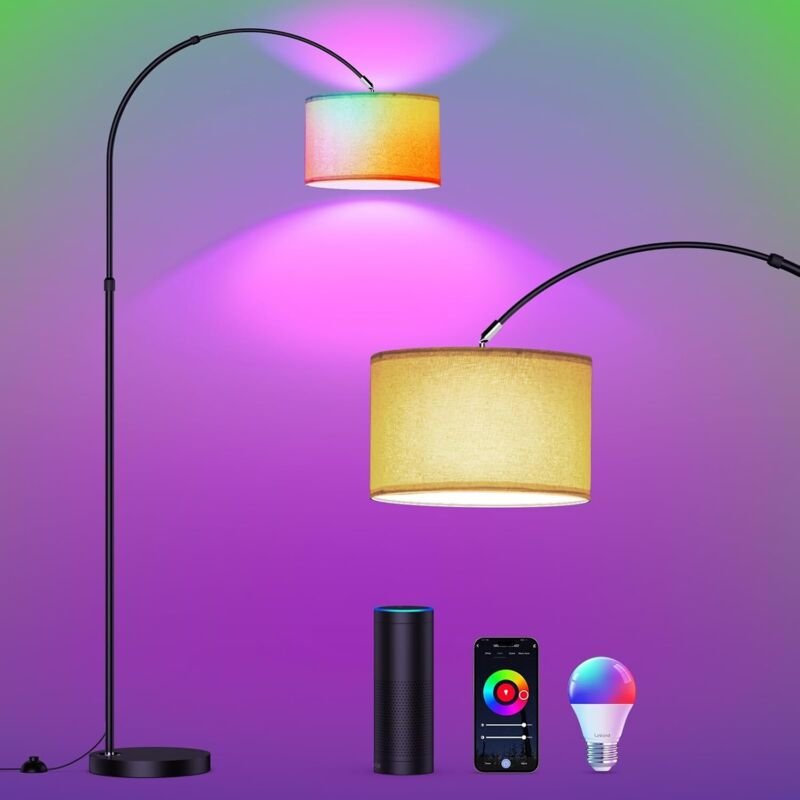 Antenlicht LED Stehlampen 165cm Stehleuchte mit Fernbedienung E27 Metall Sofalampe Stoffschirm 33cm Standleuchte Bogenla...