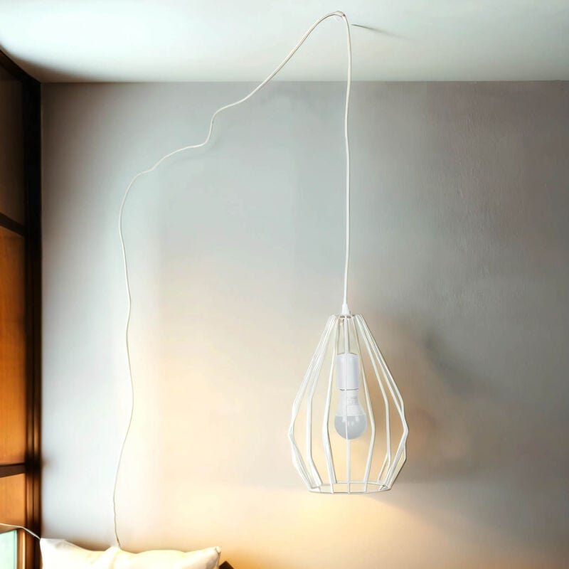 Licht-erlebnisse - Hängelampe Weiß E27 Holz Metall xxl verstellbar Modern Pendelleuchte