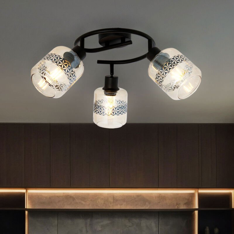 Globo - Deckenleuchte Deckenlampe Wohnzimmerleuchte Esstischlampe Rondell 3 flammig, Metall Glas amber schwarz, 3x E27, ...