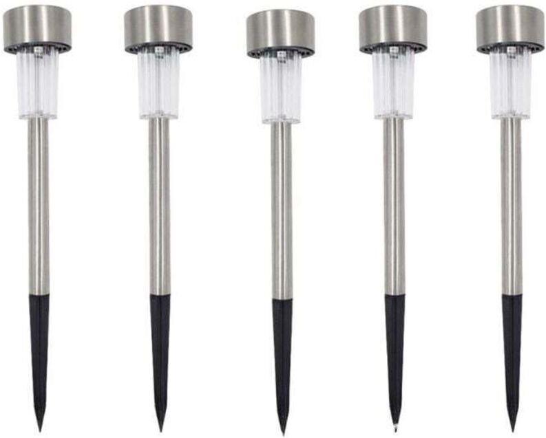 Set mit 5 LED-Solar-Pollerleuchten, Gartensteckerleuchten, weißes Licht