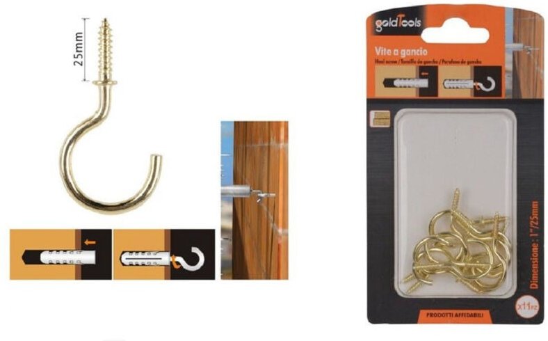 Trade Shop Traesio - Trade Shop - set mit 11 hakenschrauben 1' / 25 mm gold selbstschneidende schrauben für holz 90807 -