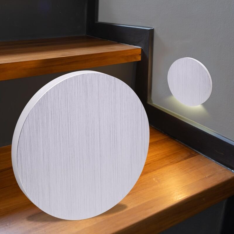 LED Treppenleuchte rund Alu-gebürstet - Lichtfarbe: Warmweiß 1,5W - Lichtaustritt: Kato