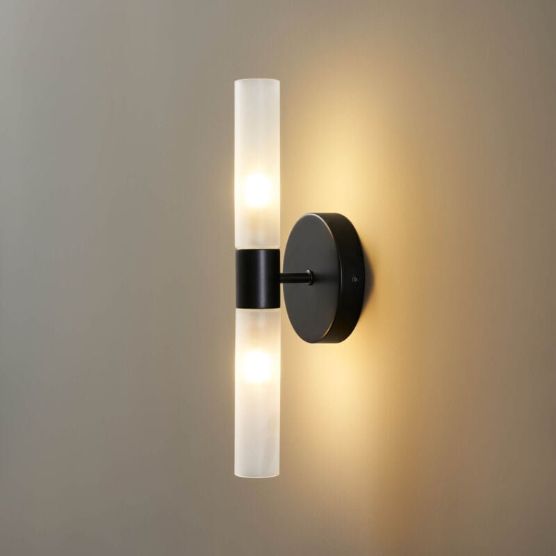 Schwarze Wandleuchte mit doppeltem weißen Glastubus - Loreto