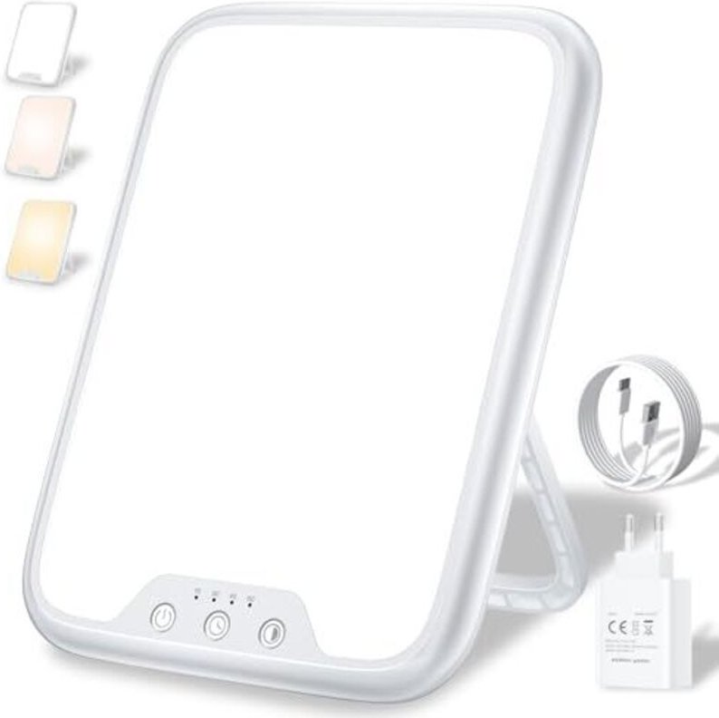 10.000 Lux Lichttherapielampe gegen Depressionen, Tageslichtlampe mit 3 Farbtemperaturen, einstellbarer Helligkeit, 4 Ti...