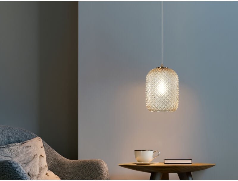 Fan Europe - Pendelleuchte ashford Relief Kristall Rauchglas transparent Amber Ø15cm