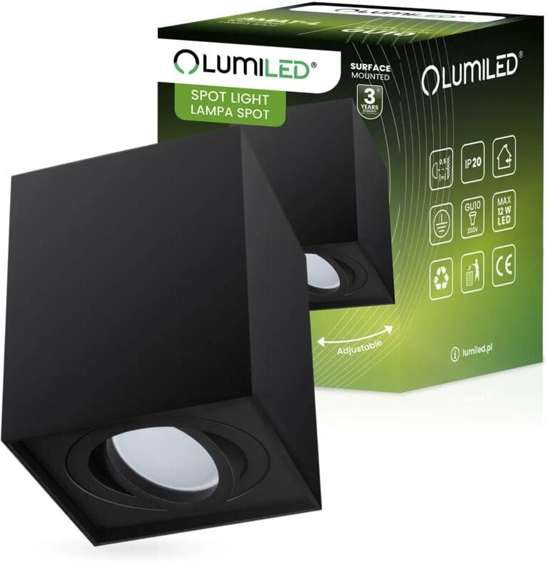 HALOGEN-Aufbaustrahler, schwenkbar, AMAT-L GU10, quadratisch, Schwarz