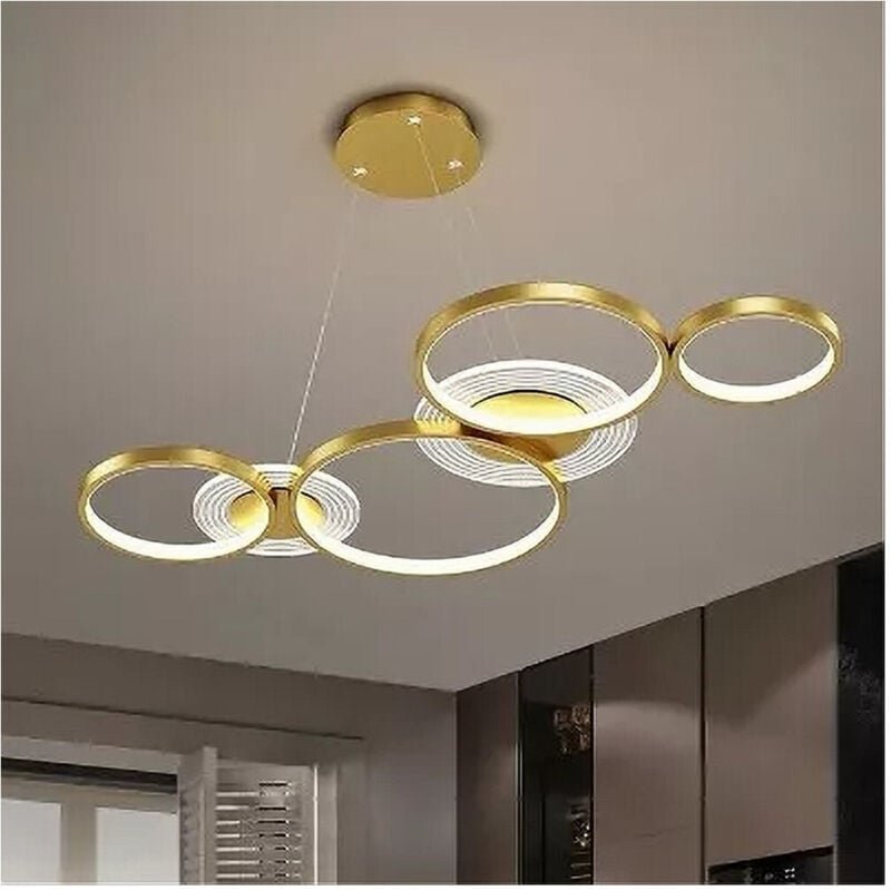 Thumbnail - Trade Shop - gold led pendelleuchte 65W 6 lichtringe modern mit fernbedienung 71422 -