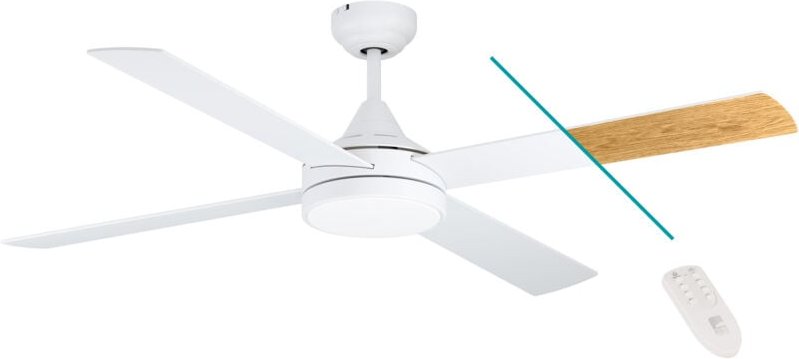 Deckenventilator trinidad, 4 Flügel Ventilator mit Licht, weiß matt, Wendeflügel aus mdf in Weiß oder Eiche, Fernbedienu...