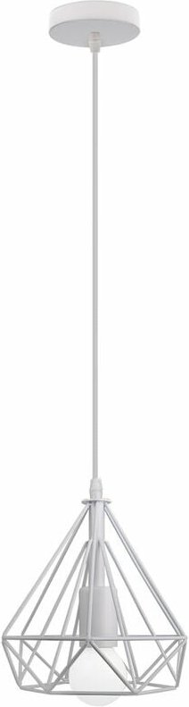 Pendelleuchte, 1 Flammig Hängelampe im Diamant Form, Industri Stil, mit Ø20cm Käfig (Weiß)