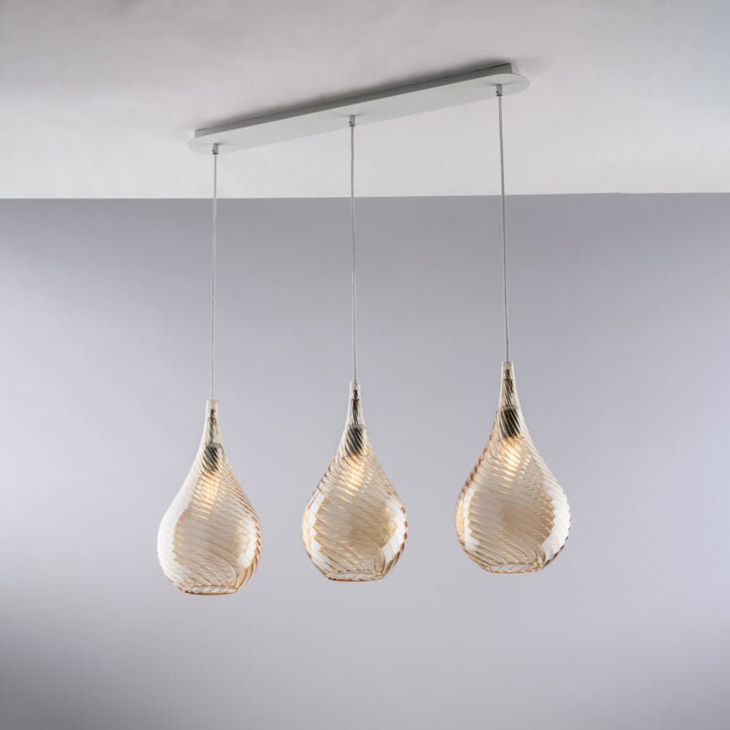 Pluvia – Eisenschiene mit bernsteinfarbenem Pyrexglas, 3 Lichter, L.75 x 10 – BL264-BIN3-AM - Bonetti Illumina