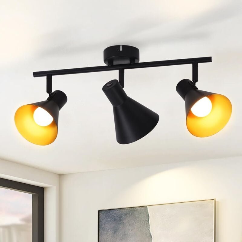 Thumbnail - Deckenlampe Küche Deckenstrahler Schwarz - Vintage Deckenleuchte 3 Flammig Küchenlampe E14 Schwenkbar 330° Flurlampe Met...