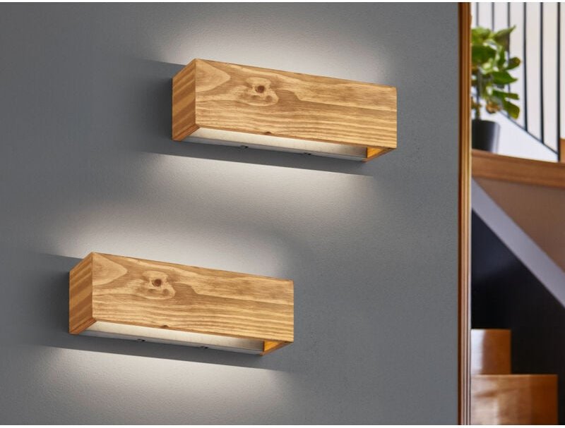 2er set Up and Down led Innen Wandlampen aus Echtholz, Breite 37cm