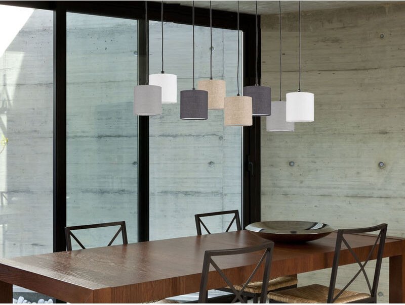 Meinewunschleuchte - led Pendelleuchte 8-flammig lang Stoffschirme Bunt, Breite 115cm