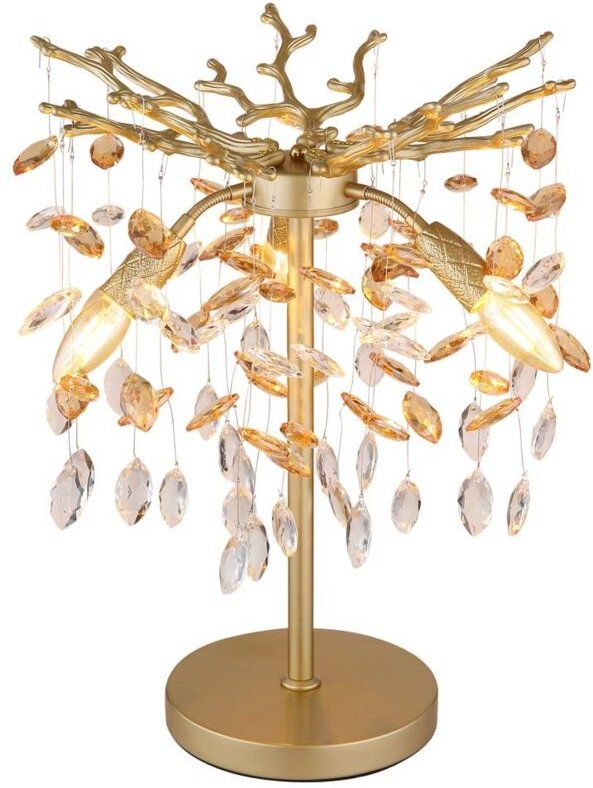 Tischleuchte Beistelllampe Tischlampe goldfarben matt Glaskristalle amber H 50cm