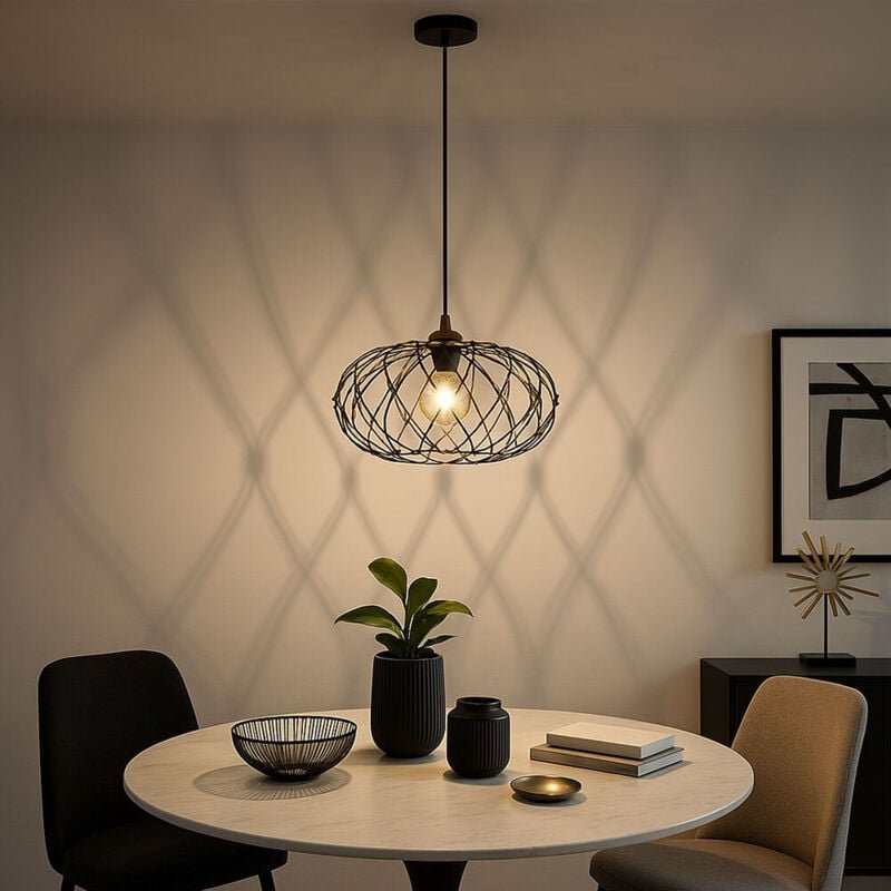 LED Hängelampe Esstischleuchte Metallgeflecht Pendelleuchte schwarz gold Wohnzimmerlampe, 7W 700lm warmweiß, DxH 40 x 15...