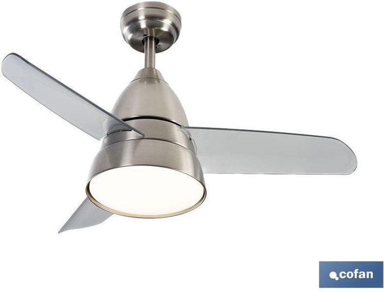 Verstellbarer LED-Deckenventilator mit 3 Flügeln (55 w, 3 cct, 1800 lm), IP20, 32–42 x ø 92 cm, aus Stahl und Acryl