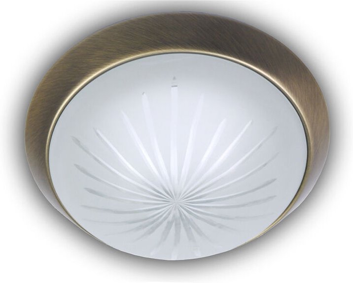 LED-Deckenleuchte rund, Schliffglas satiniert, Dekorring Altmessing, ø 25cm