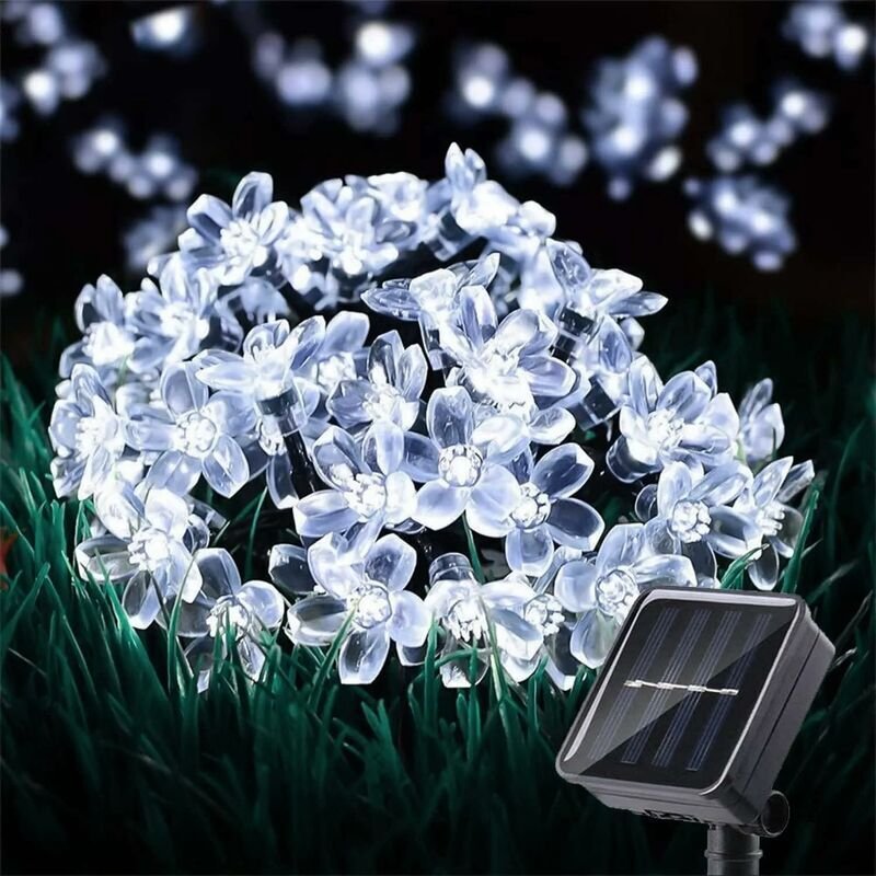 Solar-Lichterkette, Kirschblüten-Lichterkette, 7 m, 50 LEDs, 8 Modi, Garten, Weihnachten, Terrasse, Innendekoration, Kal...