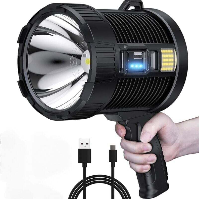 Wiederaufladbarer Projektor, tragbare Taschenlampe mit 100.000 Lumen, großer Scheinwerferprojektor