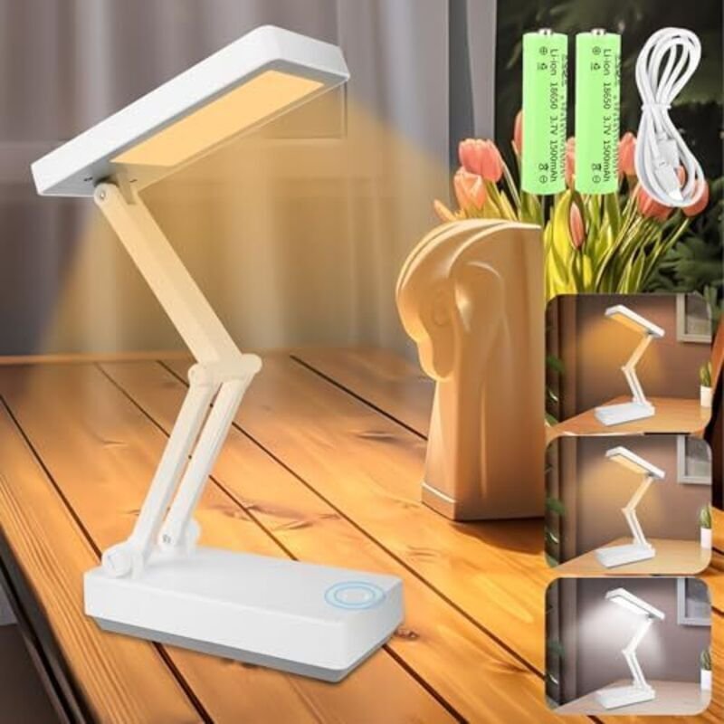 Kabellose Schreibtischlampe, 3000 mAh LED-Touch-Nachttischlampe, faltbare tragbare Lampe mit 3 Helligkeitsstufen, wieder...