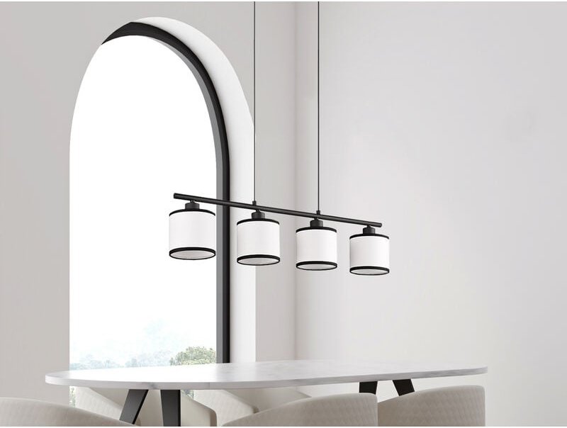 Meinewunschleuchte - led Balkenpendelleuchte 4-flammig mit Stoffschirmen Schwarz/Weiß, Breite 75cm