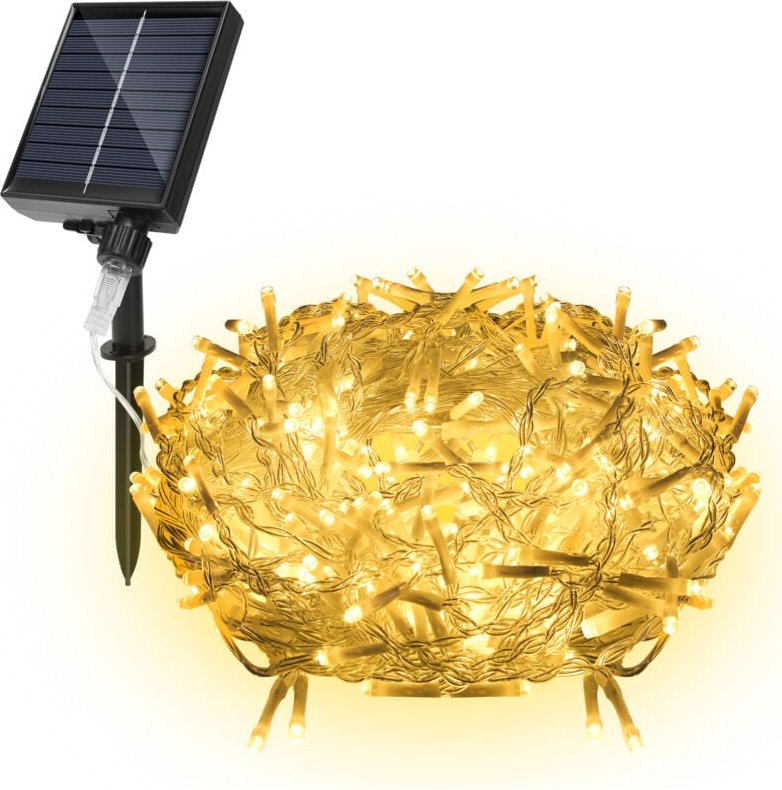 Thumbnail - SWANEW 5M Solar LED Eisregen Lichterkette Außen Innen Warmweiß Lichtervorhang 200 LEDs Eiszapfen Weihnachtsbeleuchtung 8...