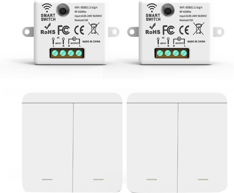 Thumbnail - 2PCS Drahtlose Licht Wand Schalter rf 433Mhz Relais Empfänger mit 2x 2Gang Panel led Fernbedienung für Lampe