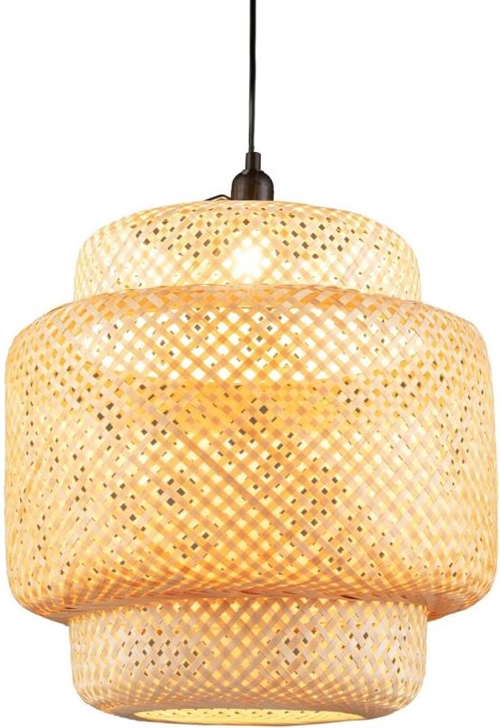 Thumbnail - Bambus-Pendelleuchte Ø 40 x H 43 cm, rustikaler Drahtschirm 0-90 cm E27 40W, natürliche Pendelleuchte mit Metall-Deckenp...