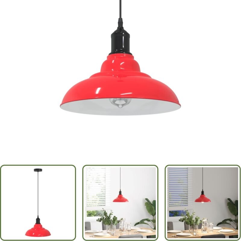 Vintage-Design - Pendelleuchte Höhenverstellbar E27 Rot Glänzend Ø 31 cm Metall