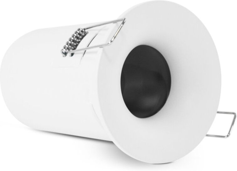 Einbaulicher/abdeckbarer weißer Spothalter + GU10 Automatikfassung IP67 Ø90 x 110mm