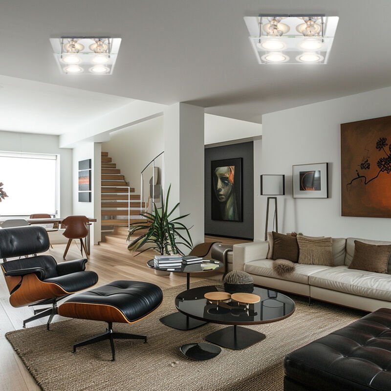 Deckenleuchte Wohnzimmerlampe Esszimmerlampe Deckenleuchte Schlafzimmerlampe Küchenleuchte, Chrom Glas silber, 4 Flammig...