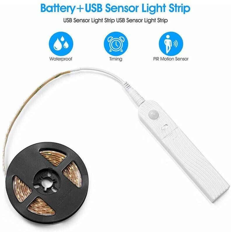 LaBlanc – 2 m LED-Streifen mit Bewegungssensor, 120 LEDs, dimmbar, batteriebetrieben, LED-Licht, selbstklebender LED-Str...