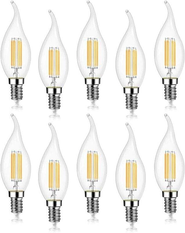 10er-Packung 4-W-E14-LED-Filamentlampen, 470 lm Kerzenflamme, Kaltweiß 6000 K, nicht dimmbar, 360° Abstrahlwinkel