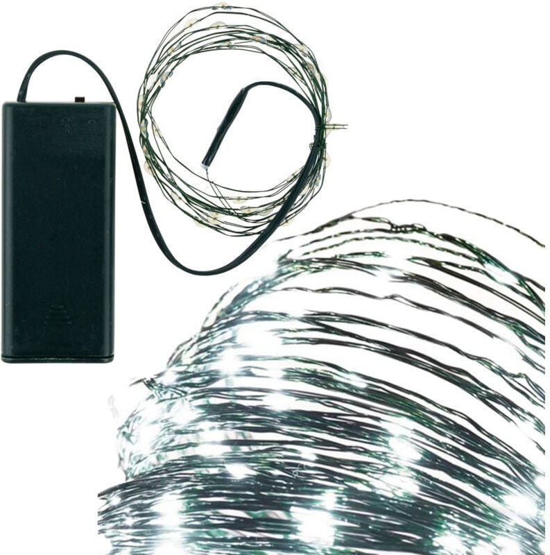 TG73524-1 Weihnachtsbaumbeleuchtung, grünes Kabel, batteriebetrieben, kaltweißes Licht, 40 LEDs