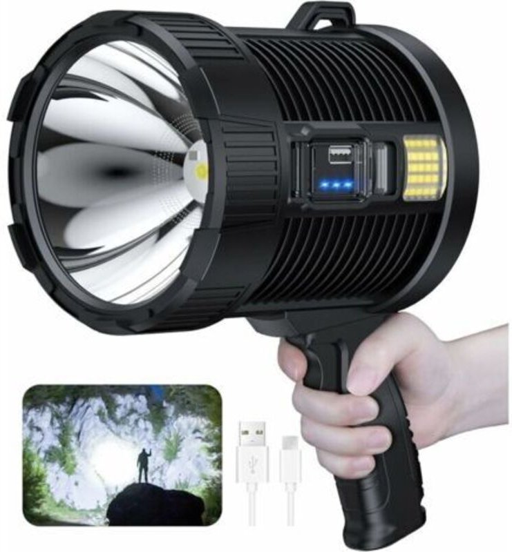 Wiederaufladbarer Flutlichtstrahler, 100000 Lumen LED-Handscheinwerfer, große Taschenlampe, Solar-Flutlichtstrahler für ...