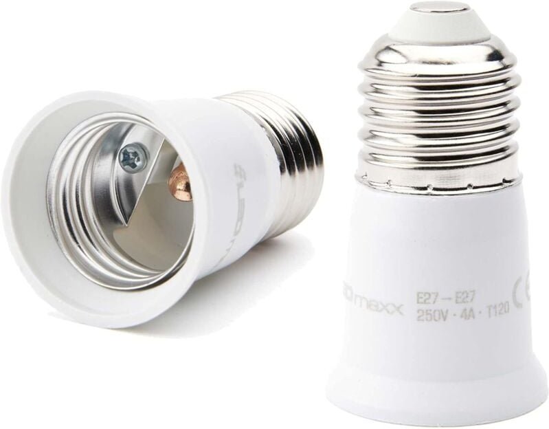 Lampenfassungsadapter - Weiß - E27 auf E27 - Verlängerung für gängige Glühbirnen (LED, Halogen, Energiesparlampen)