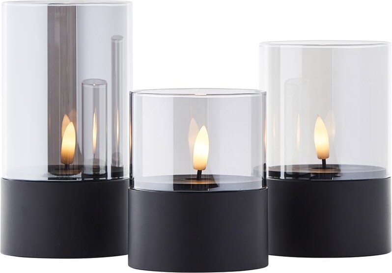 Thumbnail - Bougie LED-Kerzen 3er-Set - schwarz/geräuchertes Glas, warmweiß flackernd, 10 cm,12,5 cm,15 cm, batteriebetrieben, Dekor...